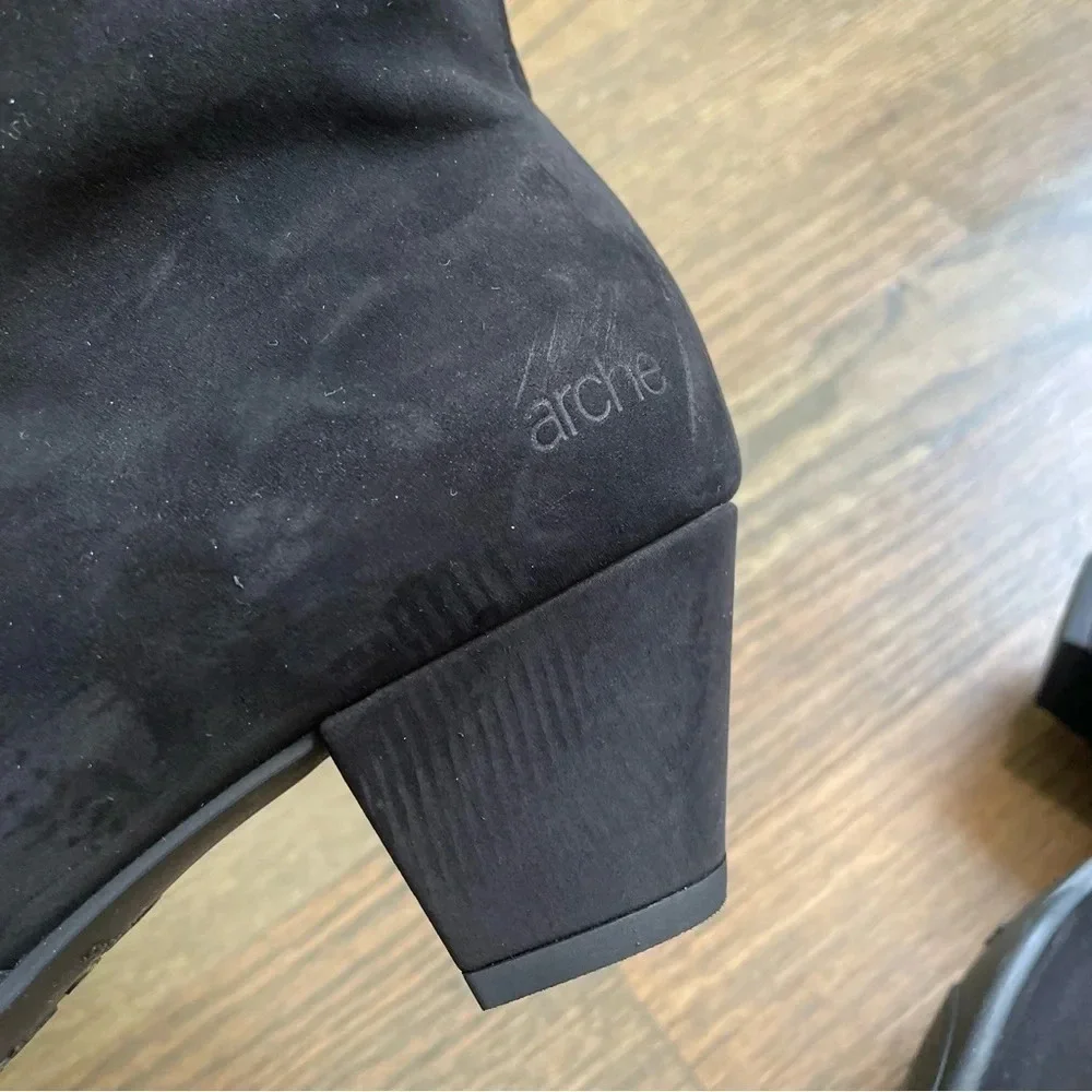 Arche Black Suede Heeled Booties Made in France size 40 or US 9
